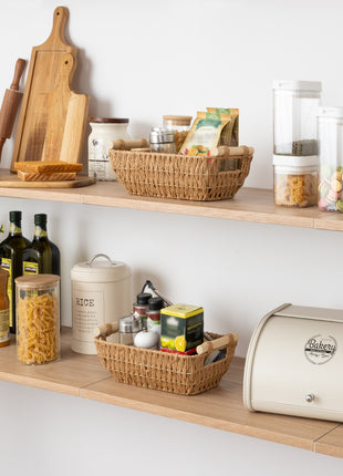 Handwoven Wicker Basket with Wooden Handles, Paper Rope, 2 Pack