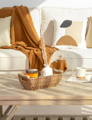 Handwoven Wicker Basket with Wooden Handles, Paper Rope, 2 Pack