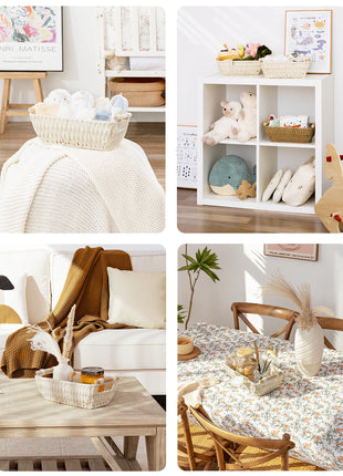 Wicker Basket for Organizing, Basket with Wooden Handles, 2 Pack