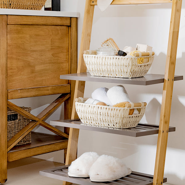Handwoven Wicker Basket with Wooden Handles, Paper Rope, 2 Pack