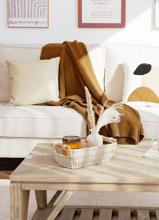 Wicker Basket for Organizing, Basket with Wooden Handles, 2 Pack