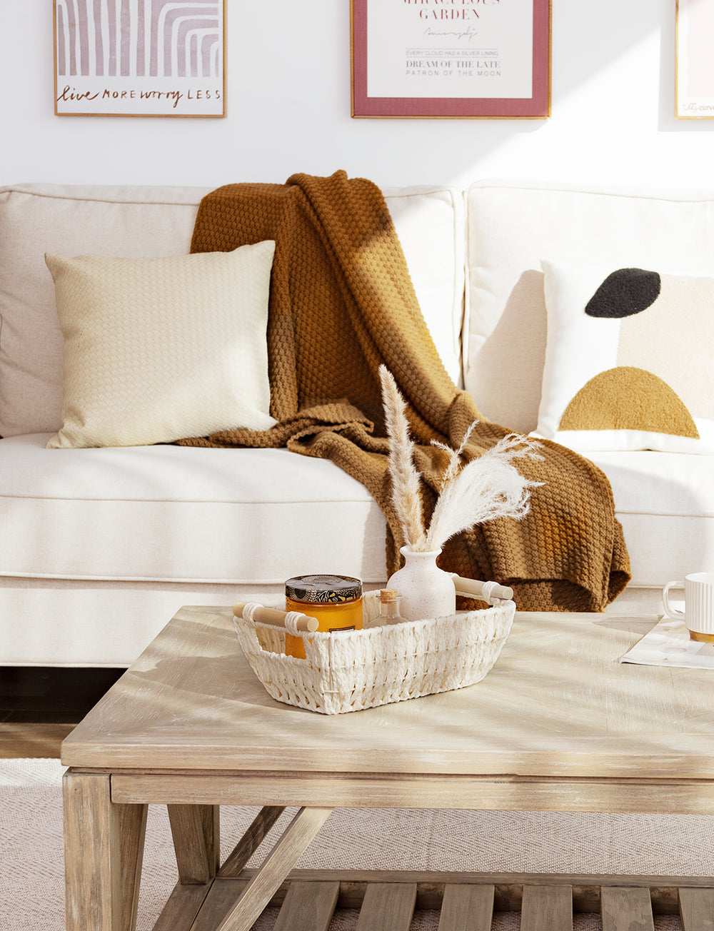 Handwoven Wicker Basket with Wooden Handles, Paper Rope, 2 Pack