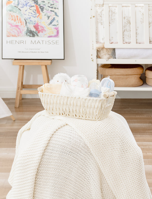 Handwoven Wicker Basket with Wooden Handles, Paper Rope, 2 Pack