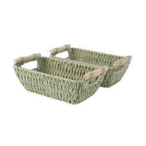 Handwoven Wicker Basket with Wooden Handles, Paper Rope, 2 Pack