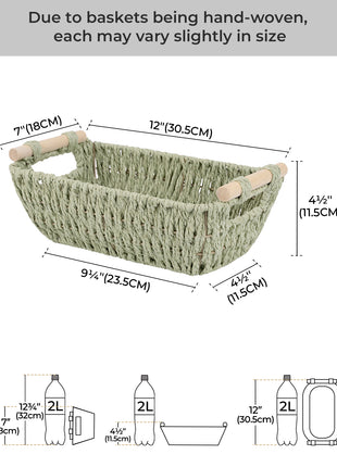 Wicker Basket for Organizing, Basket with Wooden Handles, 2 Pack