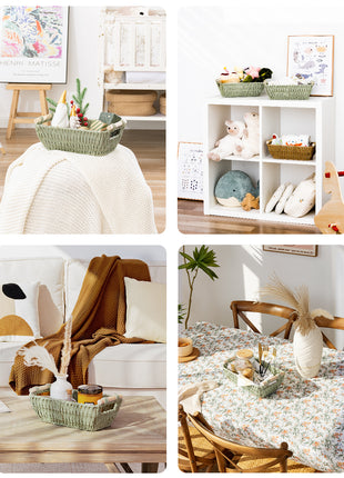 Wicker Basket for Organizing, Basket with Wooden Handles, 2 Pack