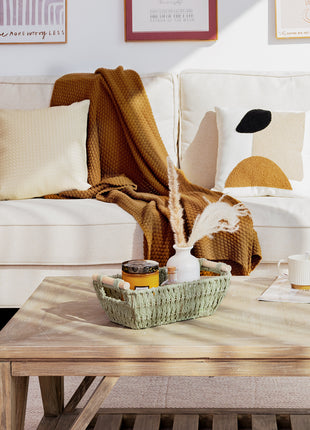 Wicker Basket for Organizing, Basket with Wooden Handles, 2 Pack