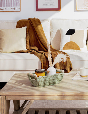 Handwoven Wicker Basket with Wooden Handles, Paper Rope, 2 Pack