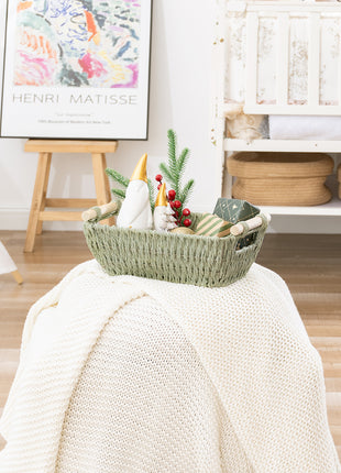 Wicker Basket for Organizing, Basket with Wooden Handles, 2 Pack