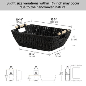 Handwoven Wicker Basket with Wooden Handles, Paper Rope, 2 Pack