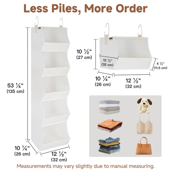 Hanging Closet Organizer, Trapezoid Shelf Design