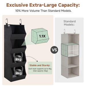 Hanging Closet Organizer, Trapezoid Shelf Design