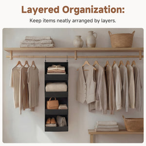 Hanging Closet Organizer, Trapezoid Shelf Design