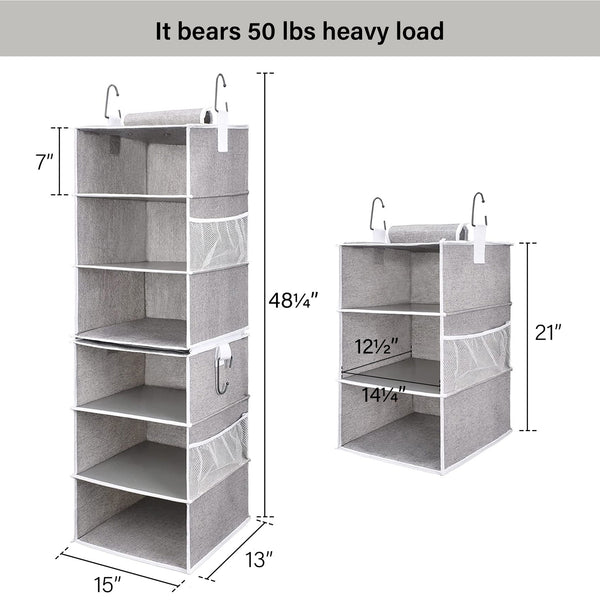 6-Shelf Jumbo Closet Organizers, Two 3-Shelf Separable Hanging Shelves