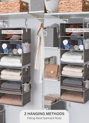 6-Shelf Jumbo Closet Organizers, Two 3-Shelf Separable Hanging Shelves