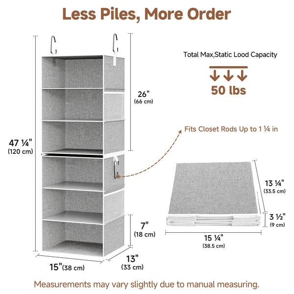 6-Shelf Closet Organizer, Splits into Two 3-Shelf Units