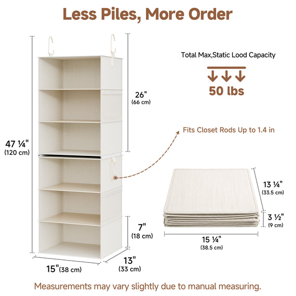 6-Shelf Closet Organizer, Splits into Two 3-Shelf Units
