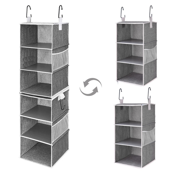 6-Shelf Jumbo Closet Organizers, Two 3-Shelf Separable Hanging Shelves