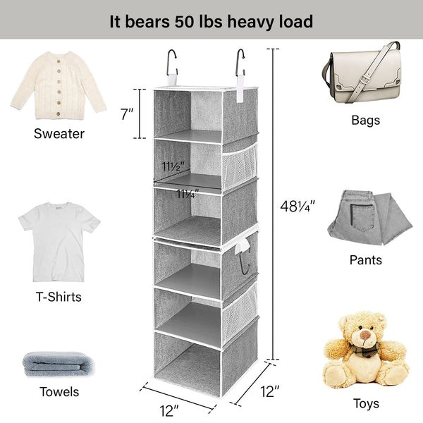 6-Shelf Jumbo Closet Organizers, Two 3-Shelf Separable Hanging Shelves