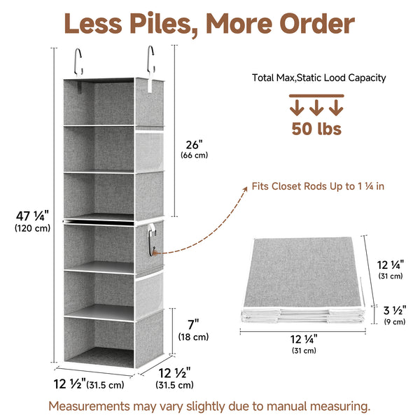 6-Shelf Closet Organizer, Splits into Two 3-Shelf Units