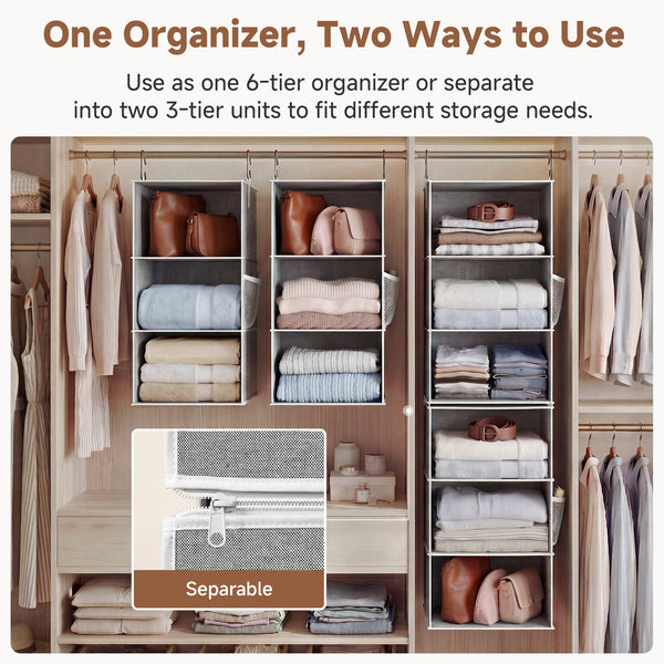6-Shelf Closet Organizer, Splits into Two 3-Shelf Units