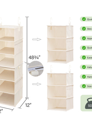 6-Shelf Jumbo Closet Organizers, Two 3-Shelf Separable Hanging Shelves