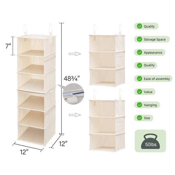 6-Shelf Jumbo Closet Organizers, Two 3-Shelf Separable Hanging Shelves