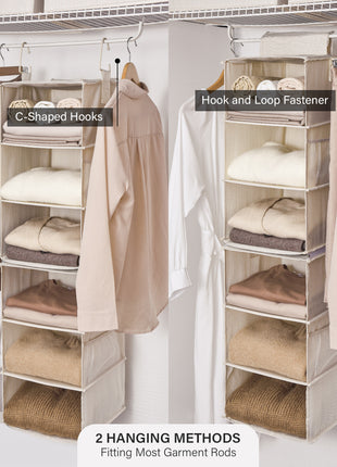 6-Shelf Jumbo Closet Organizers, Two 3-Shelf Separable Hanging Shelves