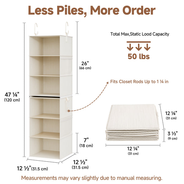 6-Shelf Closet Organizer, Splits into Two 3-Shelf Units