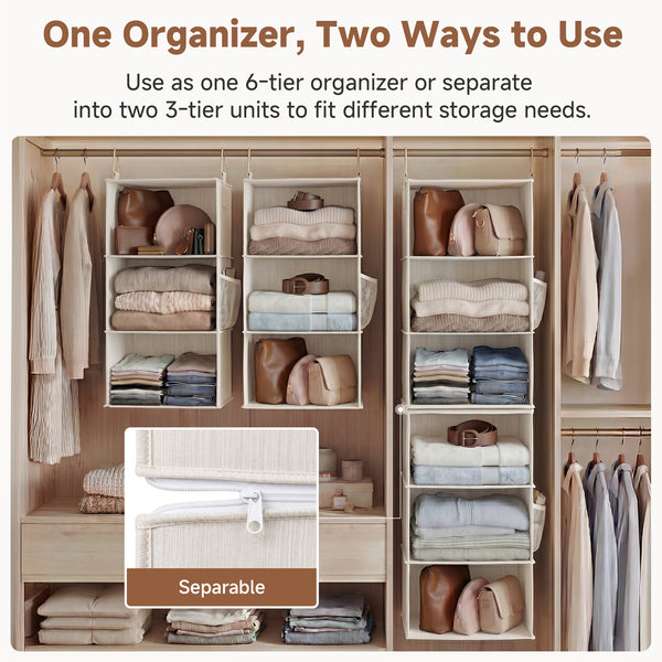 6-Shelf Closet Organizer, Splits into Two 3-Shelf Units