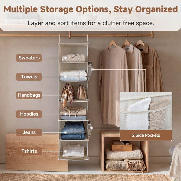 6-Shelf Closet Organizer, Splits into Two 3-Shelf Units