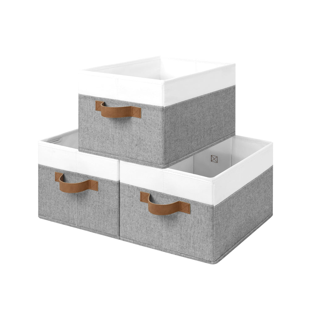 Foldable Storage Bins with PU Handles, 3-Pack
