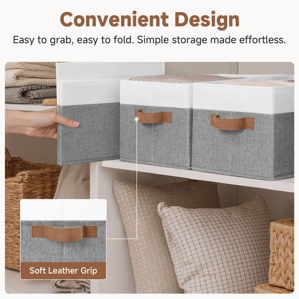 Foldable Storage Bins with PU Handles, 3-Pack