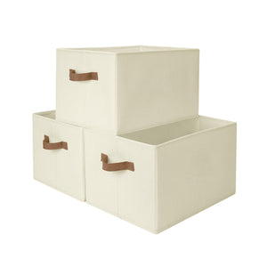 Foldable Storage Bins with PU Handles, 3-Pack
