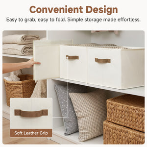 Foldable Storage Bins with PU Handles, 3-Pack