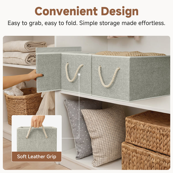 Storage Baskets for Shelves, Cotton Rope Handles, 3 Packs