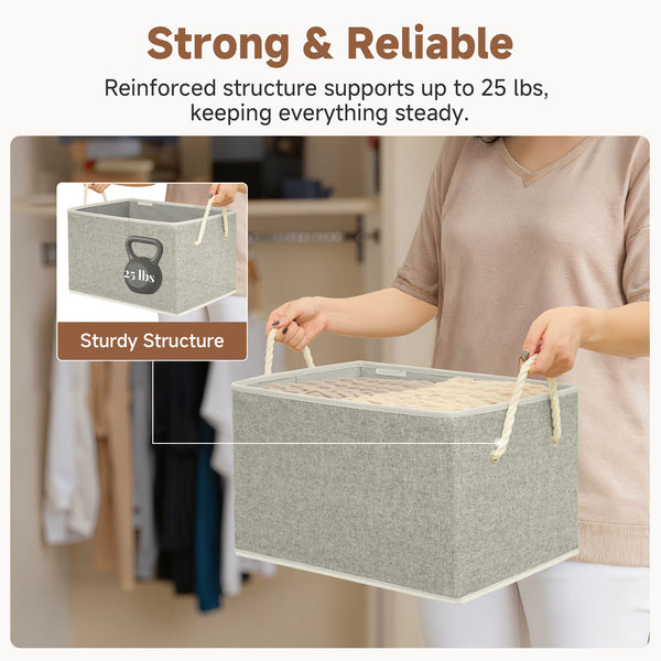 Storage Baskets for Shelves, Cotton Rope Handles, 3 Packs