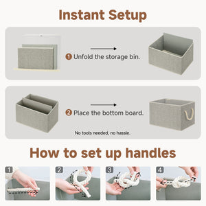 Storage Baskets for Shelves, Cotton Rope Handles, 3 Packs