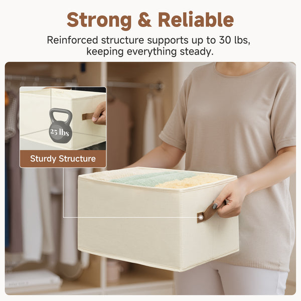 Foldable Storage Bins with PU Handles, 3-Pack