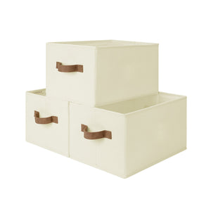 Foldable Storage Bins with PU Handles, 3-Pack