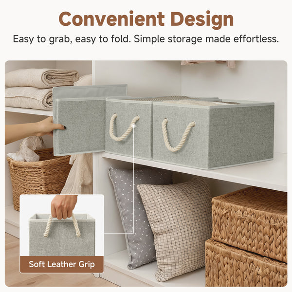 Storage Baskets for Shelves, Cotton Rope Handles, 3 Packs