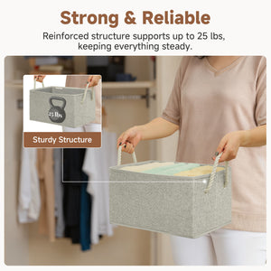 Storage Baskets for Shelves, Cotton Rope Handles, 3 Packs