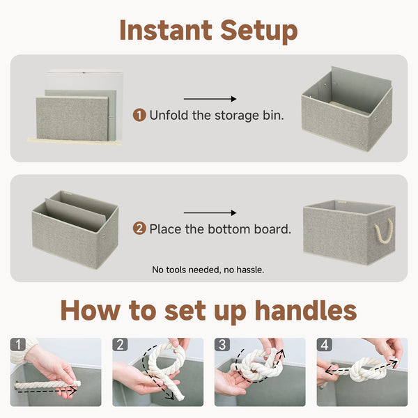 Storage Baskets for Shelves, Cotton Rope Handles, 3 Packs