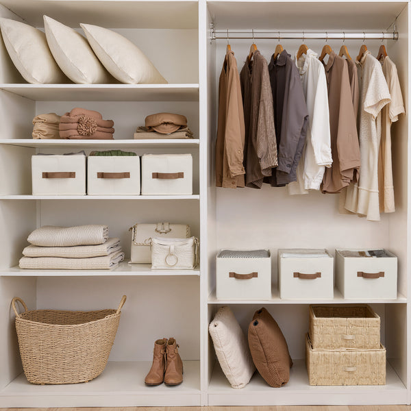 Foldable Storage Bins with PU Handles, 3-Pack