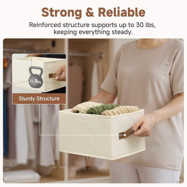 Foldable Storage Bins with PU Handles, 3-Pack