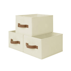 Foldable Storage Bins with PU Handles, 3-Pack