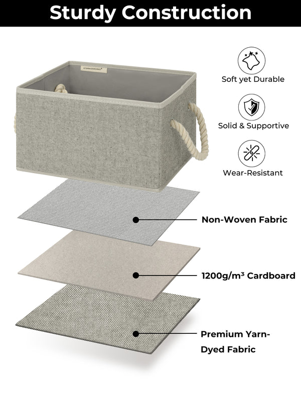 Storage Baskets for Shelves, Cotton Rope Handles, 3 Packs