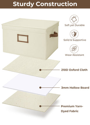 Lidded Large Storage Bins, Foldable Decorative Boxes, 3-Pack