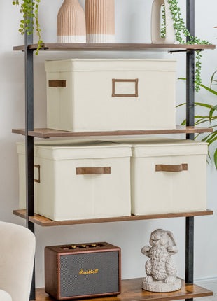 Lidded Large Storage Bins, Foldable Decorative Boxes, 3-Pack