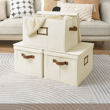StorageWorks Lidded Large Storage Bins, Foldable Decorative Boxes, 3-Pack